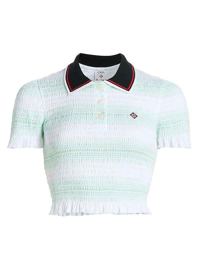 Stripe Shirred Polo Shirt