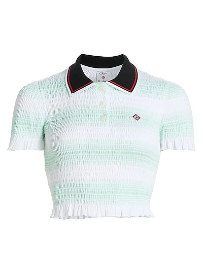 Stripe Shirred Polo Shirt