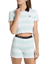 Stripe Shirred Polo Shirt