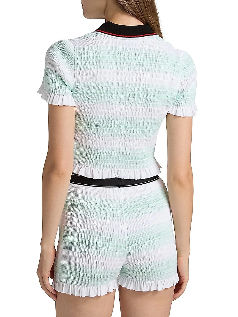 Stripe Shirred Polo Shirt