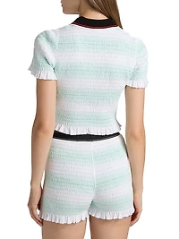 Stripe Shirred Polo Shirt