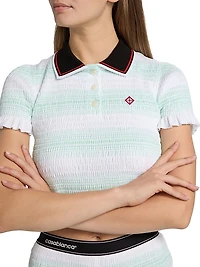 Stripe Shirred Polo Shirt
