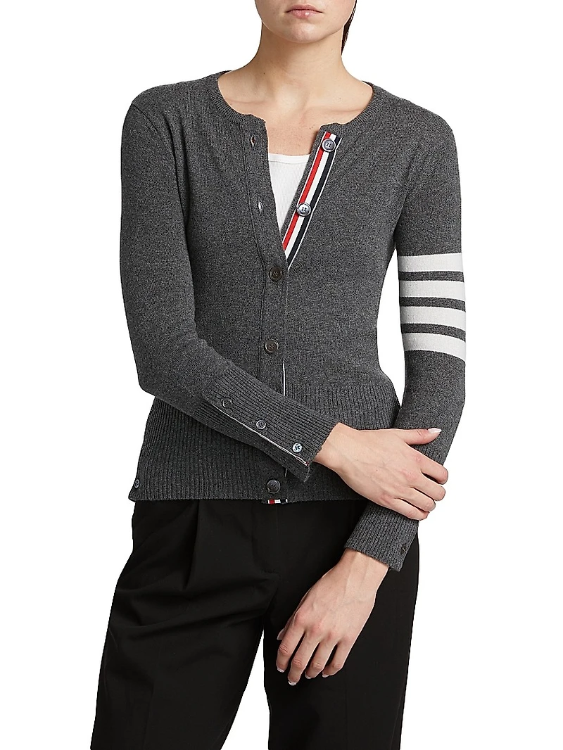 Classic 4-Bar Crewneck Cardigan