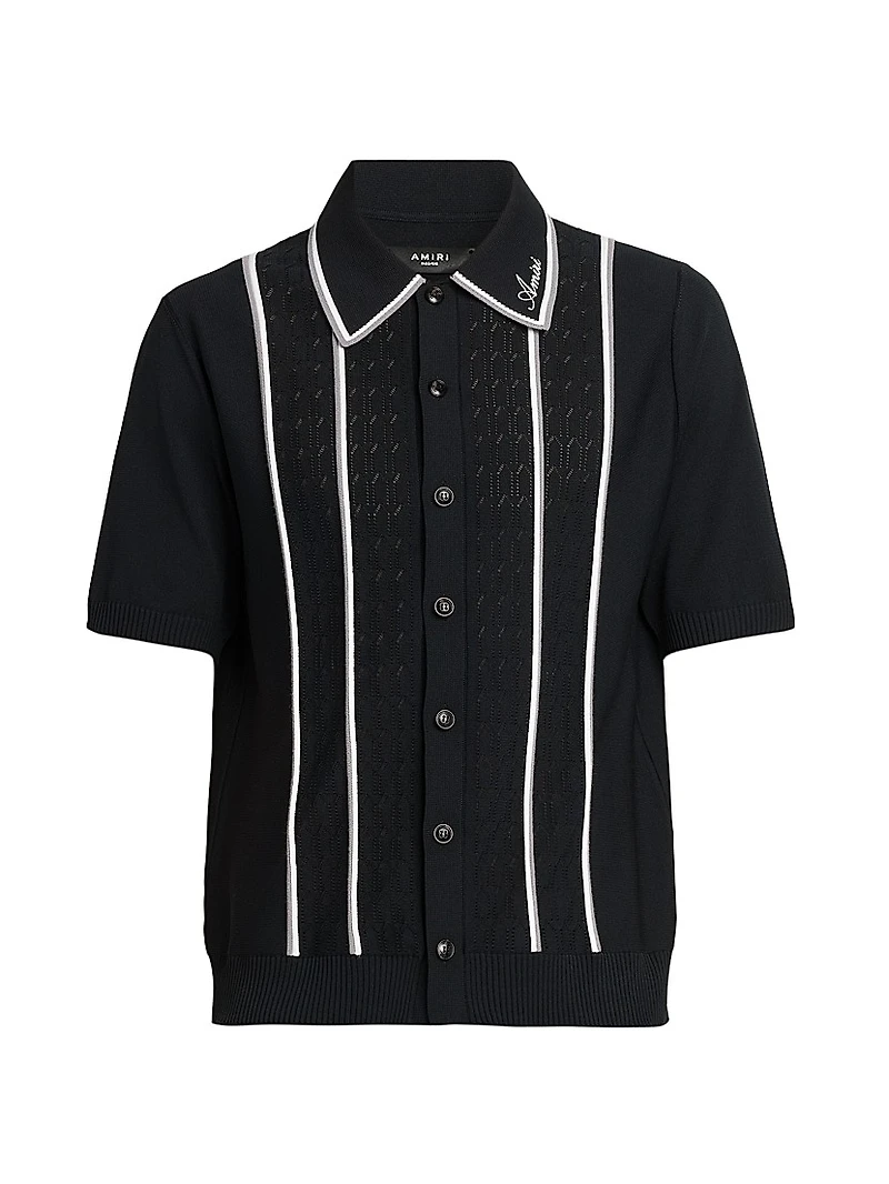 Logo-Detailed Striped Pointelle-Knit Shirt