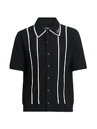 Logo-Detailed Striped Pointelle-Knit Shirt