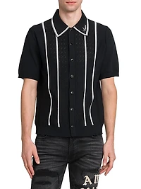 Logo-Detailed Striped Pointelle-Knit Shirt