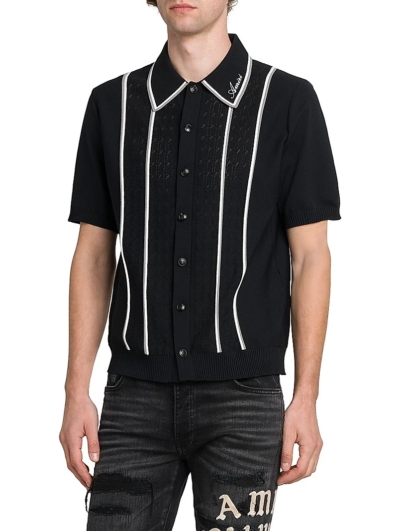 Logo-Detailed Striped Pointelle-Knit Shirt