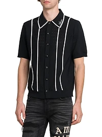 Logo-Detailed Striped Pointelle-Knit Shirt