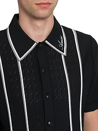 Logo-Detailed Striped Pointelle-Knit Shirt