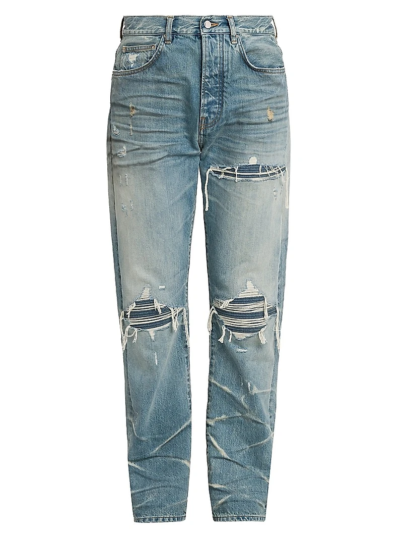 Mx1 Distressed Mid-Rise Straight-Leg Jeans