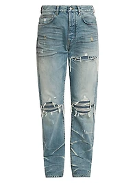 Mx1 Distressed Mid-Rise Straight-Leg Jeans