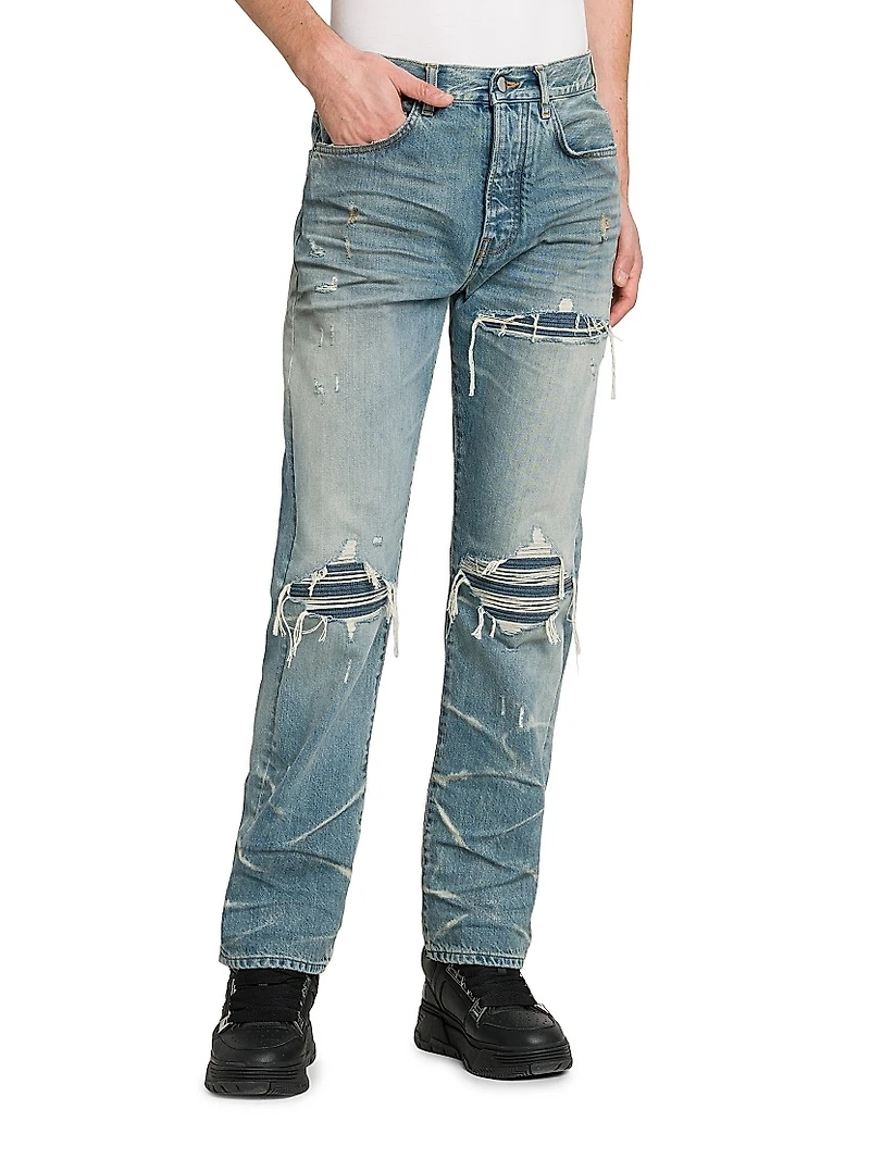 Mx1 Distressed Mid-Rise Straight-Leg Jeans