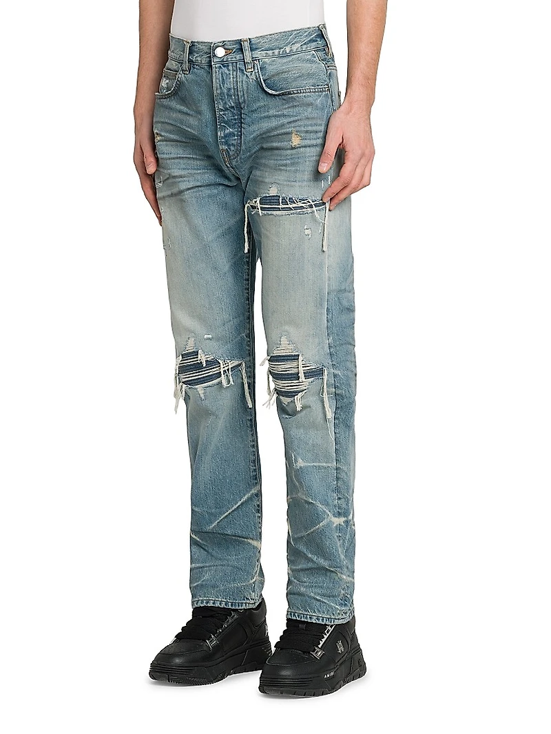 Mx1 Distressed Mid-Rise Straight-Leg Jeans