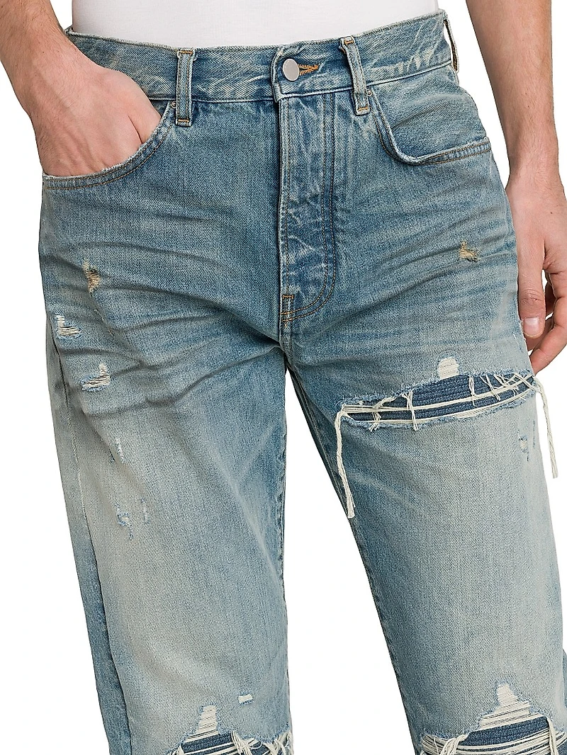 Mx1 Distressed Mid-Rise Straight-Leg Jeans