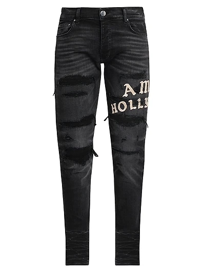 Hollywood Appliqué Thrasher Repaired Skinny Jeans