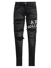 Hollywood Appliqué Thrasher Repaired Skinny Jeans