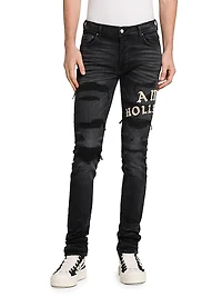 Hollywood Appliqué Thrasher Repaired Skinny Jeans