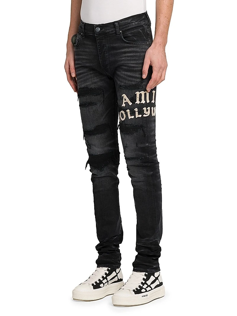 Hollywood Appliqué Thrasher Repaired Skinny Jeans