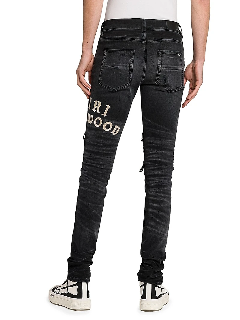 Hollywood Appliqué Thrasher Repaired Skinny Jeans