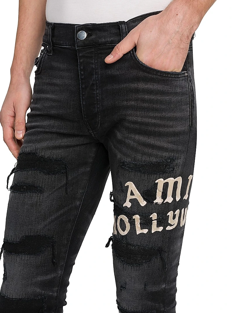 Hollywood Appliqué Thrasher Repaired Skinny Jeans