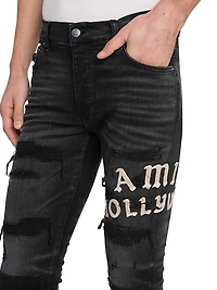 Hollywood Appliqué Thrasher Repaired Skinny Jeans