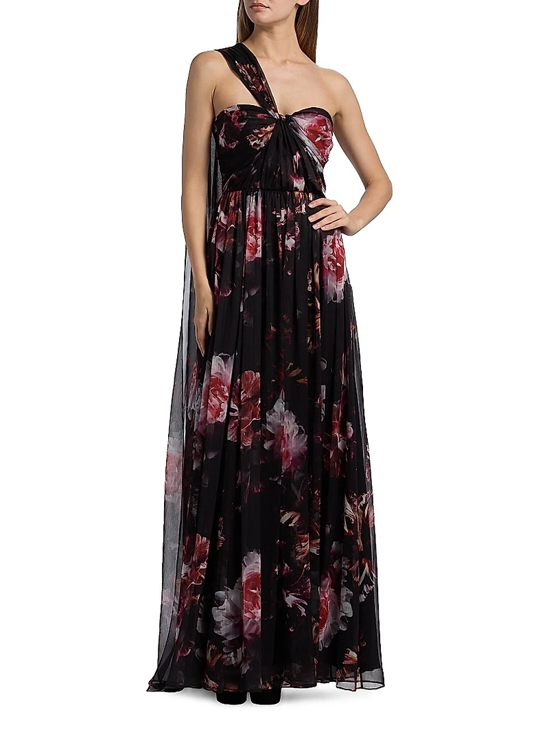 Lina Asymmetric Chiffon Gown