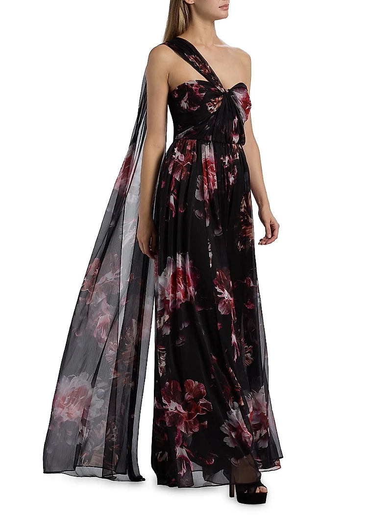 Lina Asymmetric Chiffon Gown