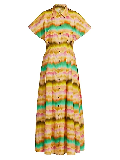 Printed Cotton Poplin Seamed Maxi Shirtdress