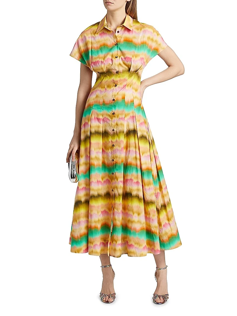 Printed Cotton Poplin Seamed Maxi Shirtdress