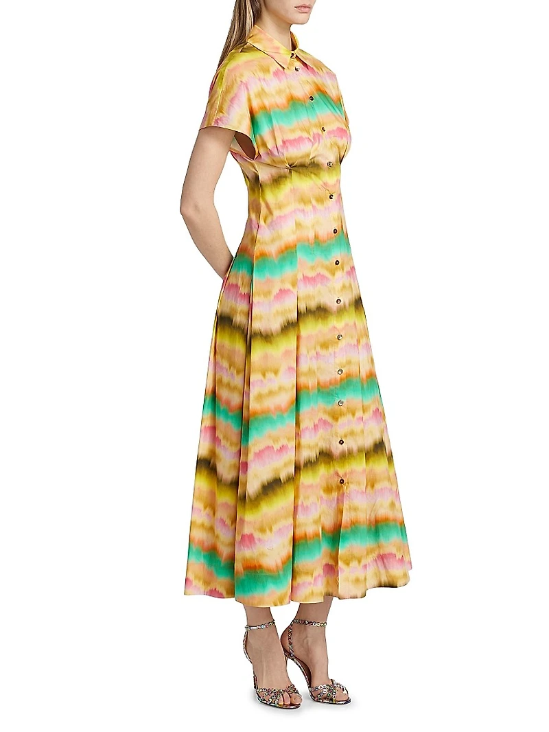 Printed Cotton Poplin Seamed Maxi Shirtdress