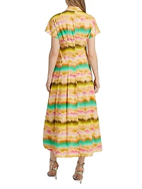 Printed Cotton Poplin Seamed Maxi Shirtdress