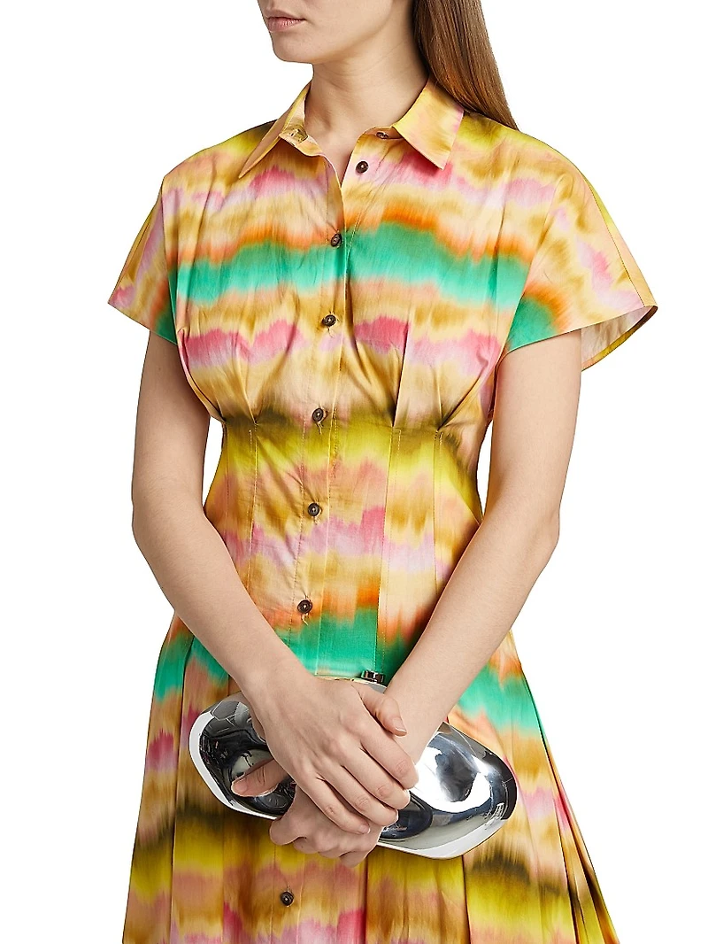 Printed Cotton Poplin Seamed Maxi Shirtdress