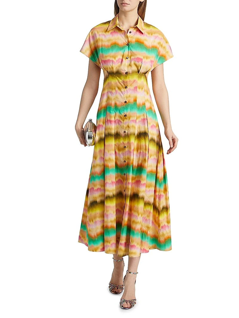 Printed Cotton Poplin Seamed Maxi Shirtdress