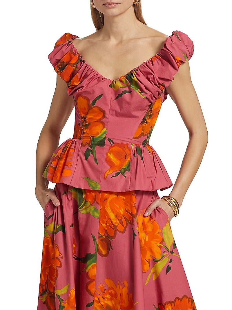 Floral Poplin Peplum Top
