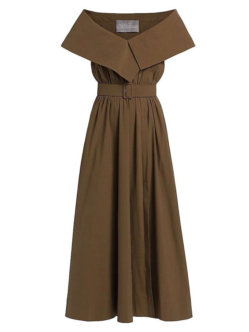 Off-the-Shouder Stretch Cotton A-Line Maxi Dress