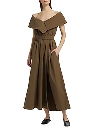 Off-the-Shouder Stretch Cotton A-Line Maxi Dress