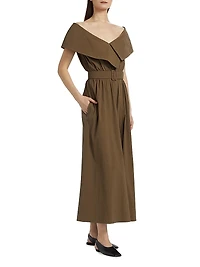 Off-the-Shouder Stretch Cotton A-Line Maxi Dress