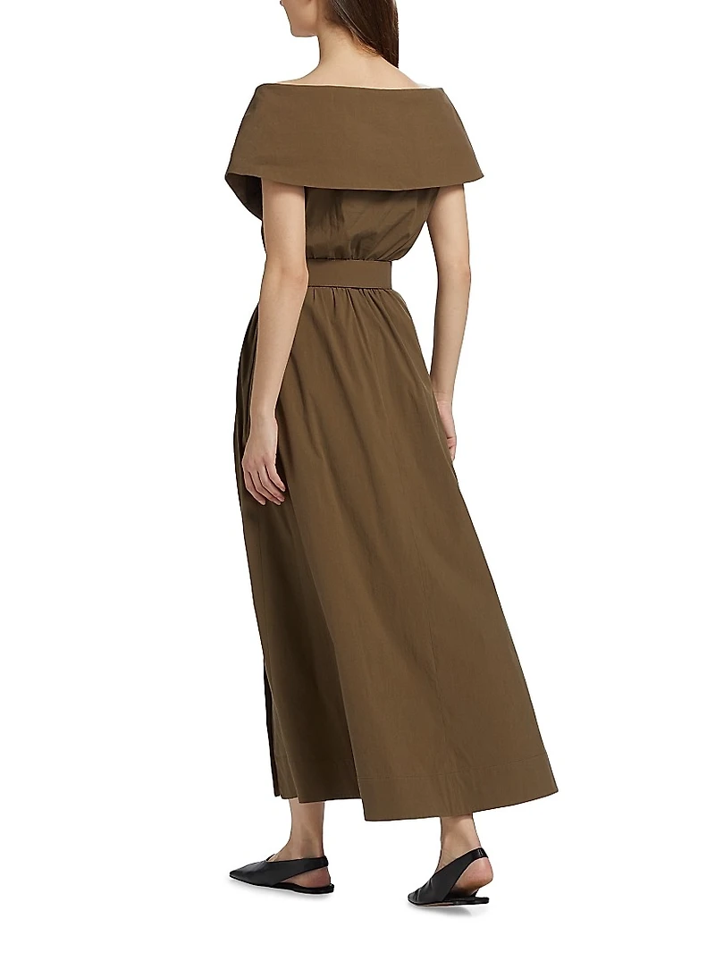 Off-the-Shouder Stretch Cotton A-Line Maxi Dress