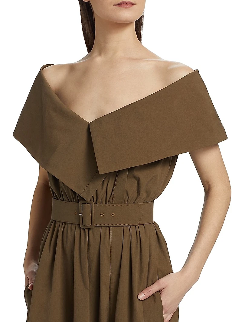 Off-the-Shouder Stretch Cotton A-Line Maxi Dress