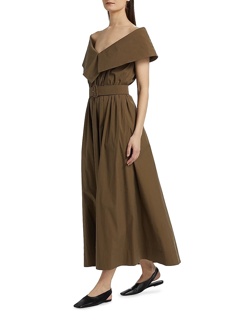 Off-the-Shouder Stretch Cotton A-Line Maxi Dress