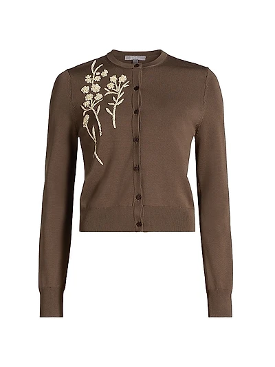Embroidered Crewneck Cardigan