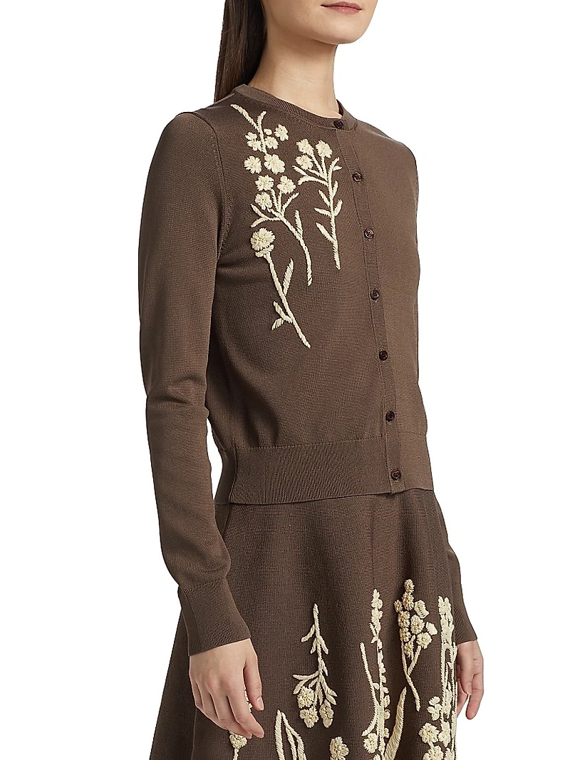 Embroidered Crewneck Cardigan