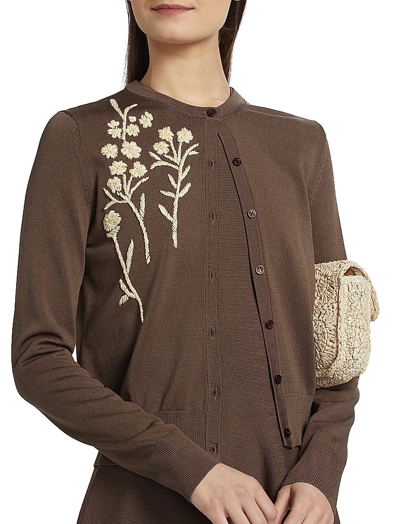 Embroidered Crewneck Cardigan