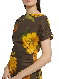 Floral Ruched Cotton Minidress