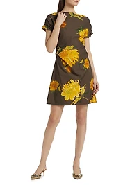 Floral Ruched Cotton Minidress