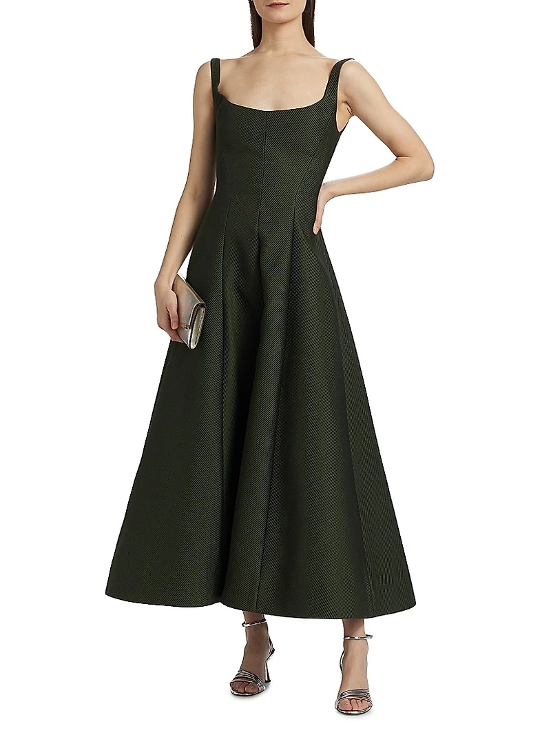 Ribbed Satin Fit & Flare Dress