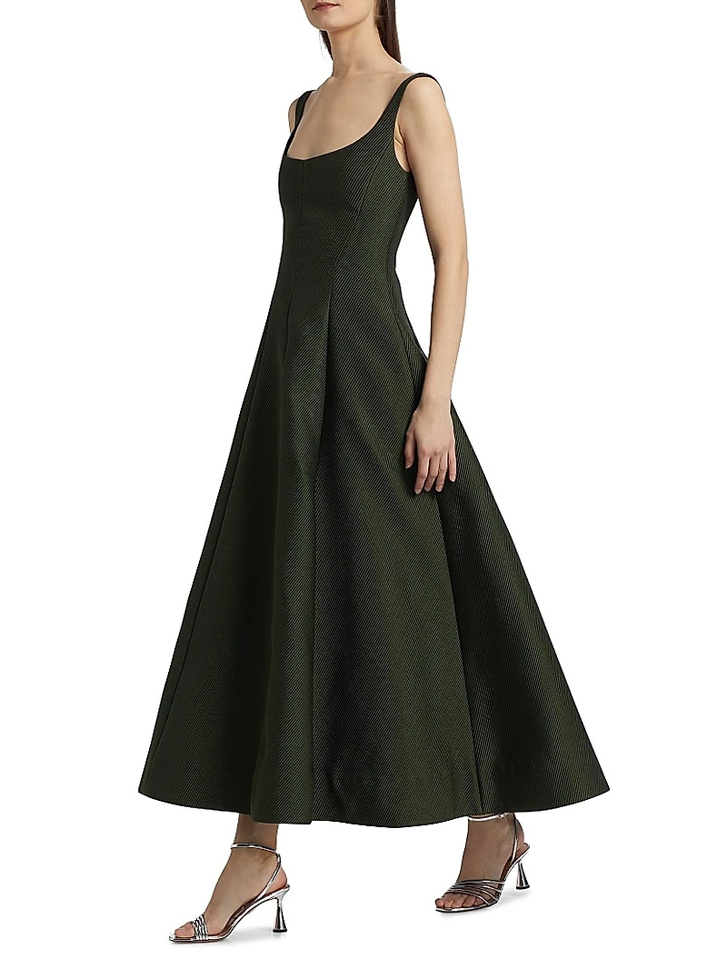 Ribbed Satin Fit & Flare Dress