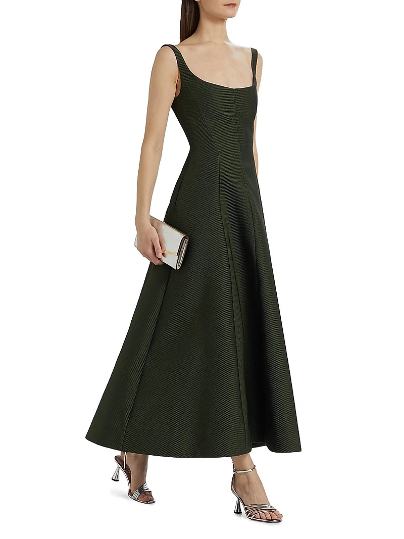 Ribbed Satin Fit & Flare Dress