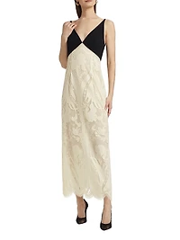Pieced Crepe & Lace Maxi Dress