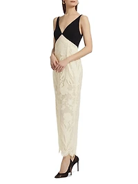 Pieced Crepe & Lace Maxi Dress
